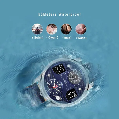 Vista 5 de KAT-WACH Relojes casuales para hombre reloj de cara grande para hombre 1969in reloj tres tiempos caja azul reloj impermeable 5ATM pantalla analógica