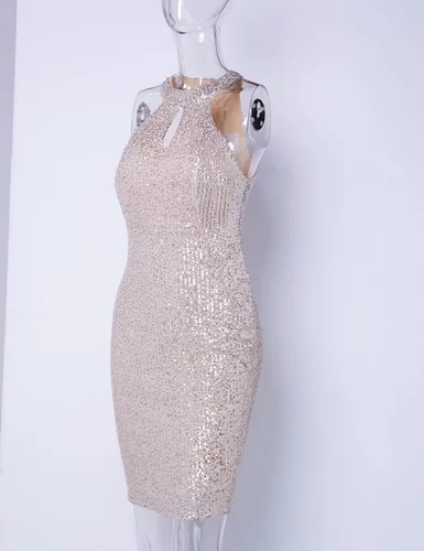 Vista 5 de A ARFAR Vestido de fiesta de noche para mujer, vestido sin mangas con lentejuelas, cuello halter, vestido largo formal, vestidos de fiesta