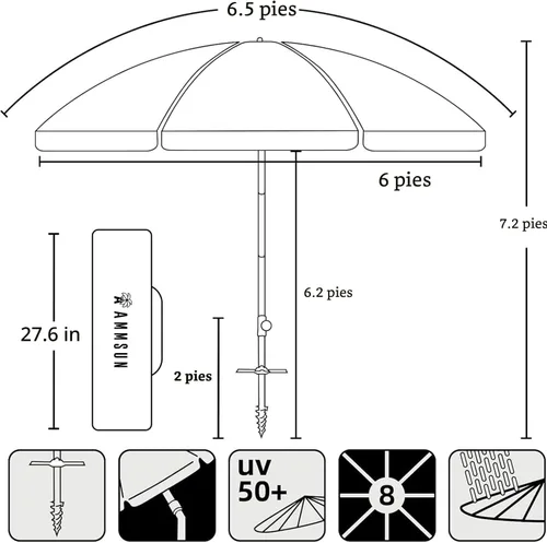 Vista 6 de Ammsun 2017 Sombrilla de playa plegable de 6 pies con bolso de transporte portátil, con revestimiento de plata en el interior, FPS 50+