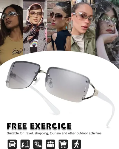 Vista 5 de Elegantes lentes de sol rectangulares sin marco para mujer, diseño rodeado de moda para hombres
