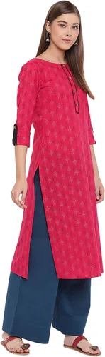 Vista 5 de Janasya Kurta de algodón rosa indio para mujer