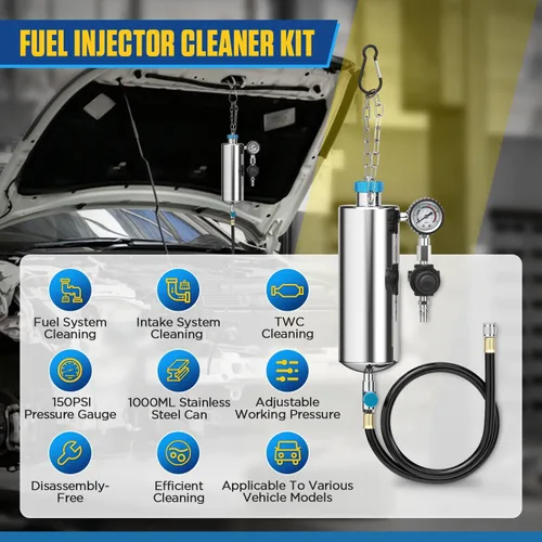 Vista 2 de Kit de herramientas de limpieza de inyector de combustible, limpiador de sistema de combustible sin desmontaje, 33.8 fl oz, 150 PSI, kit