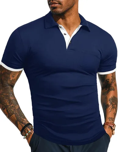 Vista 17 de KUYIGO Camisas de manga larga y corta estilo polo para hombre, estilo informal, ajustadas, diseño sólido, suave, con botones, de algodón, con A1