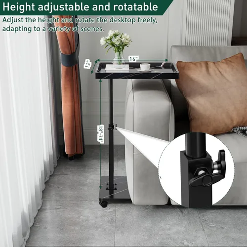 Vista 4 de Mesa auxiliar de mesa C de altura ajustable, bandeja de TV giratoria de 360° para espacios pequeños, mesas de sofá que se deslizan debajo, mesas