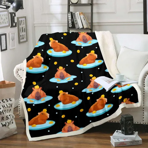 Vista 9 de Erosebridal Manta de Capybara de dibujos animados de 40 x 50 pulgadas para niños, bonita manta de vellón marrón Capybaras para niños y niñas, manta
