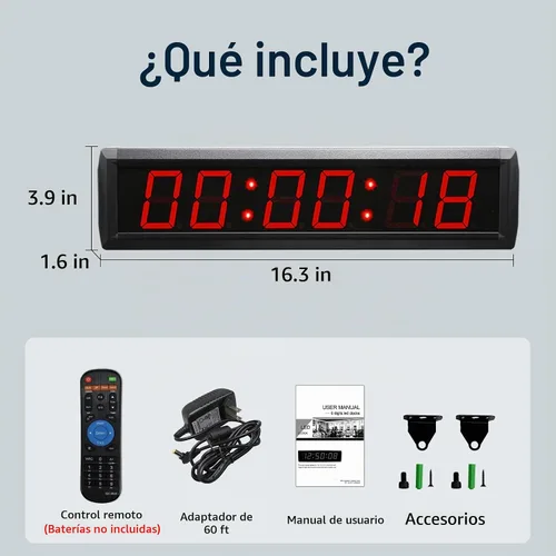 Vista 6 de Reloj de pared digital grande con control remoto, cronómetro LED, cuenta regresiva, cuenta regresiva, reloj de hora conmutable de 12/24 horas