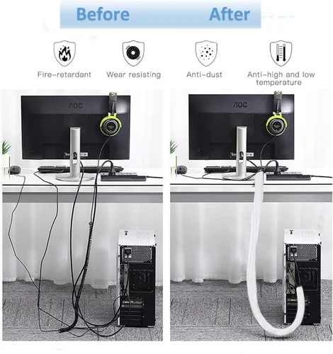 Vista 5 de Protector de cable de 10 pies a 1/2 pulgada de diámetro, manga de organización de cables, manga de cable de tubo, funda dividida para cable USB