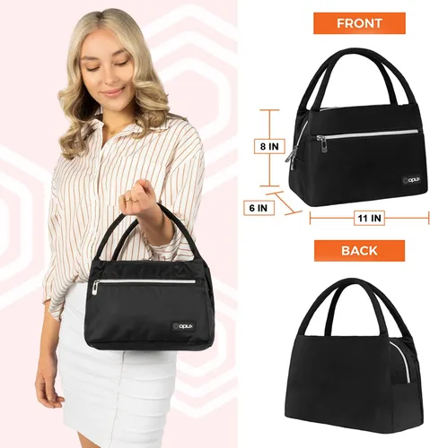 Vista 4 de opux Bolsa de almuerzo para mujer, lonchera aislada tipo tote para niñas, para el trabajo y la escuela de adultos, pequeña bolsa enfriadora