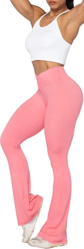 Vista 4 de Sunzel Leggings acampanados, pantalones de yoga cruzados con control de abdomen, cintura alta y pierna ancha
