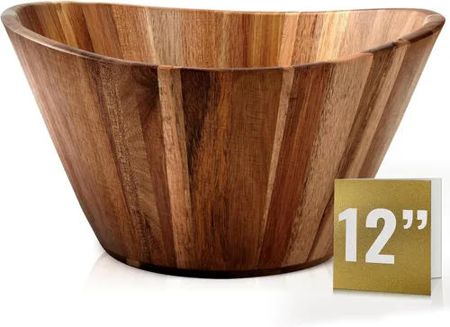 Vista 12 de Woodenhouse Tazón de ensalada de madera, tazón para ensalada, tazón de madera - 12" Diseño redondo, tazón de frutas hecho a mano, duradero