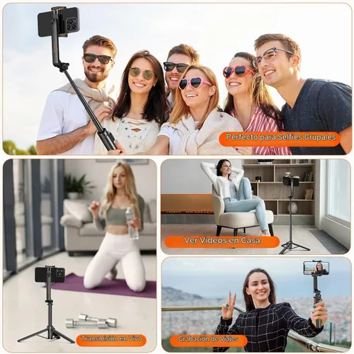 Vista 5 de Trípode para selfie stick con control remoto, ligero, 5.29 oz, plegable, soporte extensible a 35 pulgadas, soporte portátil para teléfono