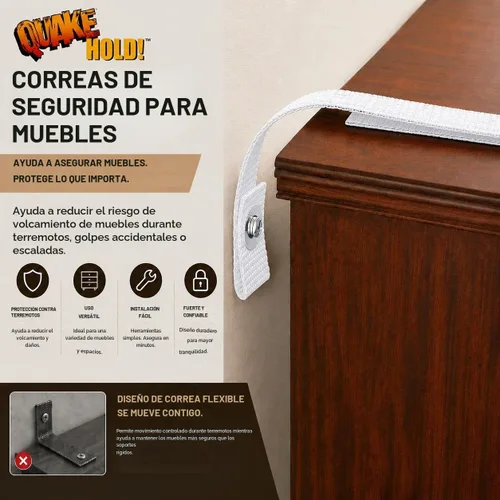 Vista 2 de Quakehold! 4164 Juego de correas para muebles, color blanco, 4164