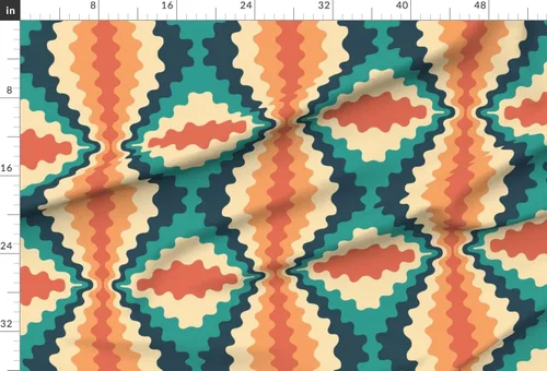 Vista 2 de Spoonflower Tela – Psicodélico Retro 1970S Onda Verde azulado Naranja Aqua Impreso en Tela de Gasa Cuarto Grasa – Coser Moda Vestidos Decoración