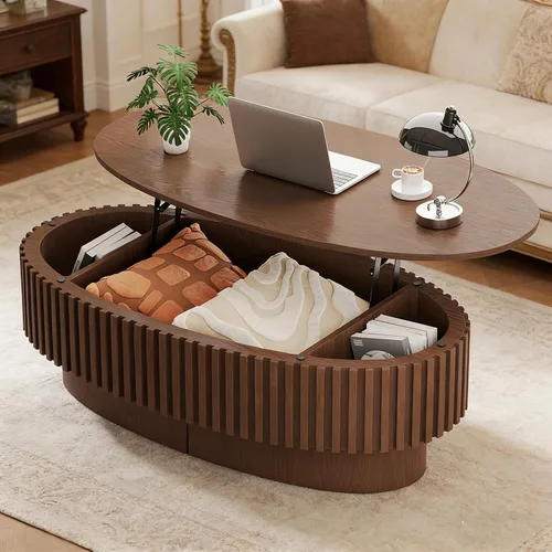 Vista 10 de Mesa auxiliar redonda de 31.5 pulgadas para sala de estar, apartamento, espacio pequeño Easy Assemble, Hidden Storage Space, Mid Century Modern