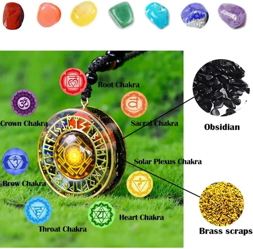 Vista 2 de Day Day Up Collar con colgante de orgonita de 7 chakras, piedras preciosas de reiki, cristales de energía, para buena suerte, yoga y meditación