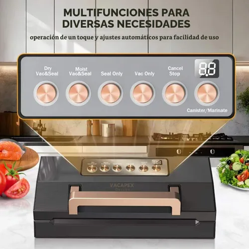 Vista 2 de Sellador al vacío prémium para alimentos, kit de lujo VACAPEX Precision Vacuum Sealer Machine Pro, doble sellado térmico, modos automáticos secos