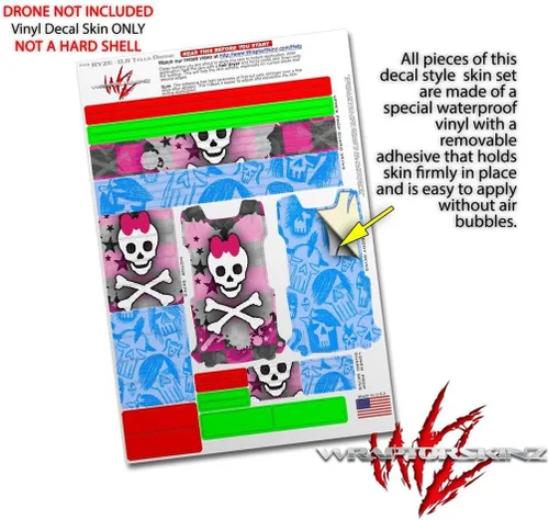 Vista 4 de Paquete de 2 calcomanías de piel para DJI Ryze Tello, drone princesa, calavera, corazón, rosa, no incluido