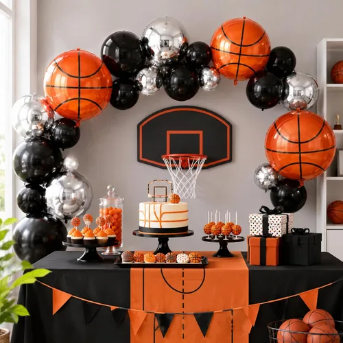 Vista 7 de Globos redondos de papel de aluminio para baloncesto, globos de helio 4D de 22 pulgadas, 18 pulgadas, 15 pulgadas, balón de baloncesto negro
