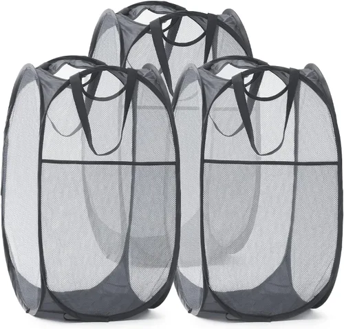 Vista 43 de Cesta de malla desplegable para ropa sucia con asas duraderas - Cesta plegable portátil para dormitorio, baño y viajes (negro)