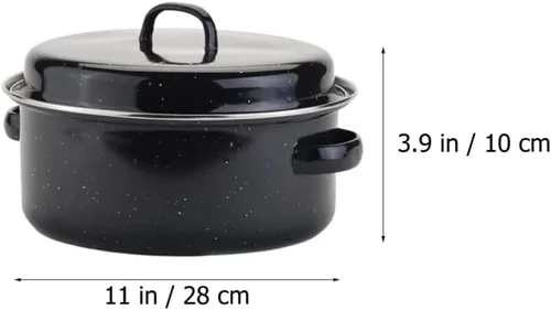 Vista 4 de Yardwe Sartén para asar redonda redonda asadora olla cubierta de esmalte sartén asador sartén asador olla pavo