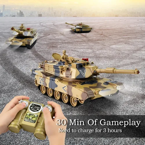 Vista 8 de KAIM Tanque RC 1/24, tanque de control remoto para niños con humo, luces y sonidos, modelo US M1A2 Abrams Army de 2.4 GHz, regalo de juguetes