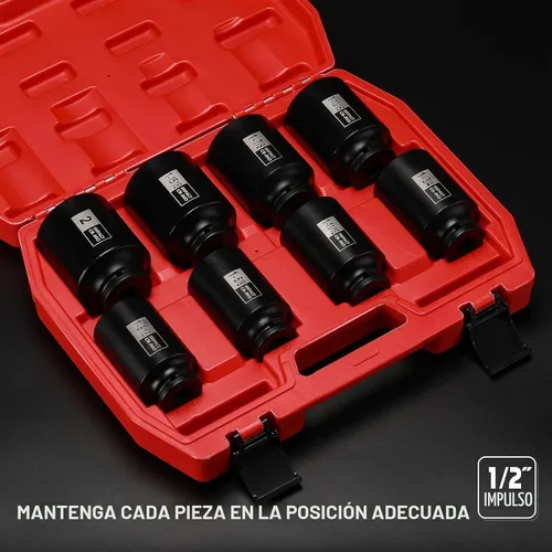 Vista 5 de EMENTOL 8PCS Juego de llaves de impacto para tuerca de eje de husillo de 1/2 pulgada, CR-MO, 6 puntos, SAE, juego de llaves de impacto profundo