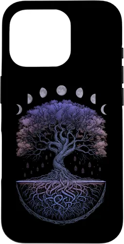 Vista 19 de Funda para iPhone 11 Pro Max Yggdrasil nórdico árbol de la vida vikinga fases de la luna