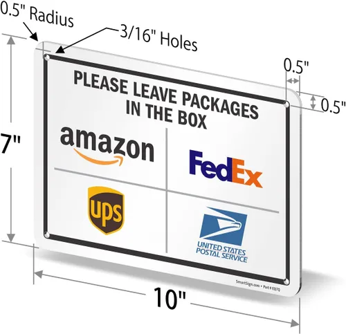 Vista 9 de SmartSign 7 x 10 pulgadas "Por favor, deje los paquetes en la caja - Amazon, FedEx, UPS, USPS" Letrero de instrucciones de entrega de metal