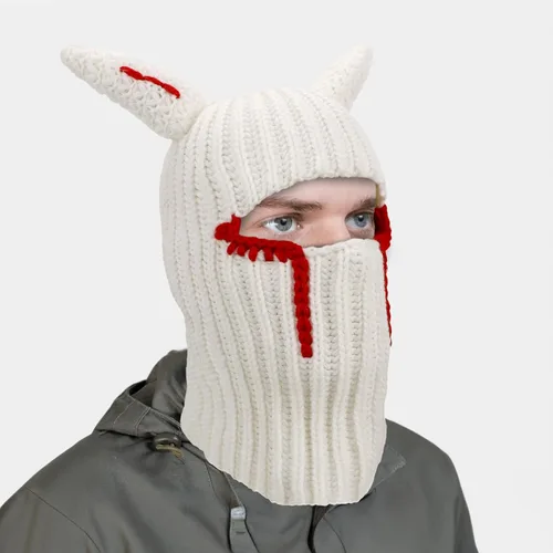 Vista 6 de Funny Horns - Gorro de punto creativo para Halloween, gorro de cara completa, máscara de esquí, resistente al viento, pasamontañas
