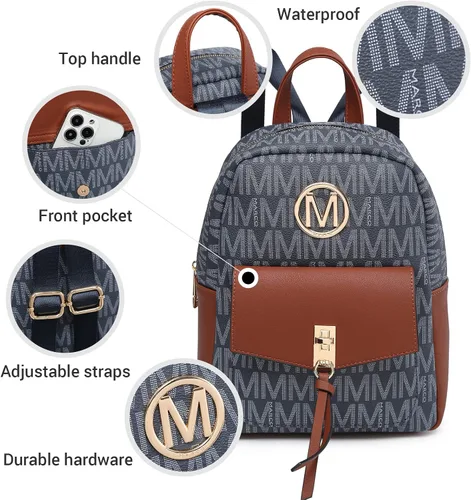 Vista 3 de MKP - Mochila pequeña para mujer, bolso de hombro con borla y dije, Azul oscuro, Mochilas Daypack