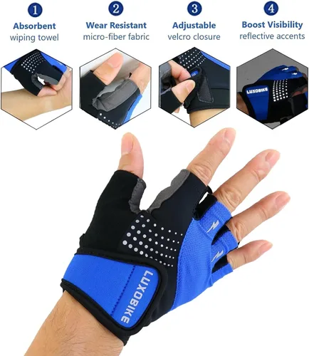 Vista 4 de Guantes de ciclismo para bicicleta de montaña para hombre, amortiguadores de gel SBR acolchados, palma antideslizante, ultra transpirables