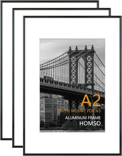 Vista 8 de Homso Marco de póster A1 en color negro, tablero fino de metal A1 con plexiglás acrílico para fotos A2 con paspartú o 23.4 x 33.1 pulgadas sin