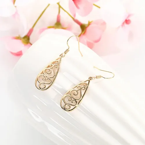 Vista 2 de Fashion Palace Hollow Carved Helix Knot Assorted Dangle Twist Wave Filigree Teardrop Heart Peach Linear Earrings for Women Girls Teen Trendy Jewelry