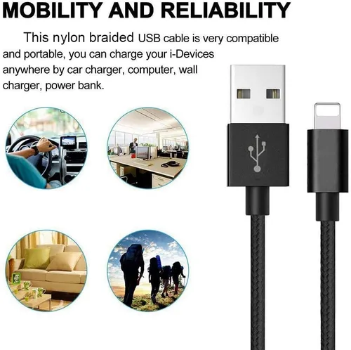 Vista 5 de RoFI Cable de teléfono compatible, [2 unidades] de nailon trenzado de carga rápida USB de repuesto para teléfono X 8 8 Plus 7 7 Plus 6s 6s Plus 6 6