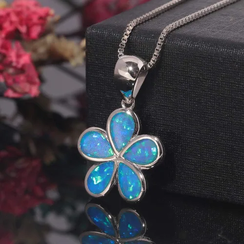 Vista 2 de CiNily Collar con colgante de hoja de ópaloflor para mujer, chapado en plata, regalo de joyería