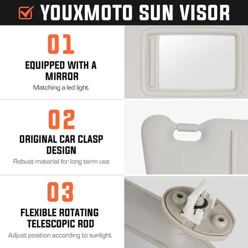 Vista 3 de Youxmoto para Toyota Venza Visera solar gris para conductor izquierdo y pasajero derecho, reemplazo para Toyota Venza 2009, 2010, 2011, 2012, 2013