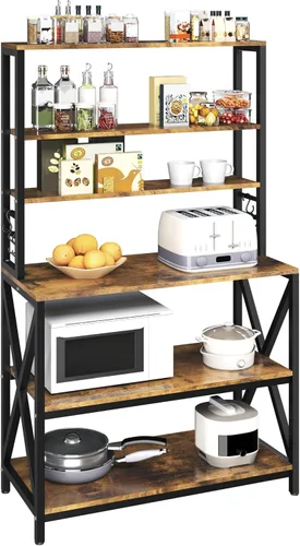 Vista 9 de Yaheetech - Estantería de cocina de 6 niveles, mesa de café de 31.5 pulgadas, gabinete para microondas de estilo granja para espacios pequeños