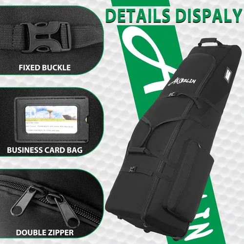 Vista 6 de AKOZLIN Bolsa de viaje de golf, impermeable, universal, plegable, para palos de golf, con ruedas para viajes de aerolíneas