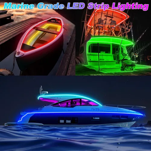 Vista 8 de Luces LED de barco de 66 pies, tiras de luces LED marinas impermeables RGB de 12V, luces de barco pontón IP67 con control de aplicación, luz