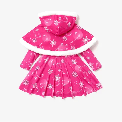 Vista 2 de Disney Princess - Conjunto de vestido de manga larga con estampado de personajes y capucha con estampado de copos de nieve