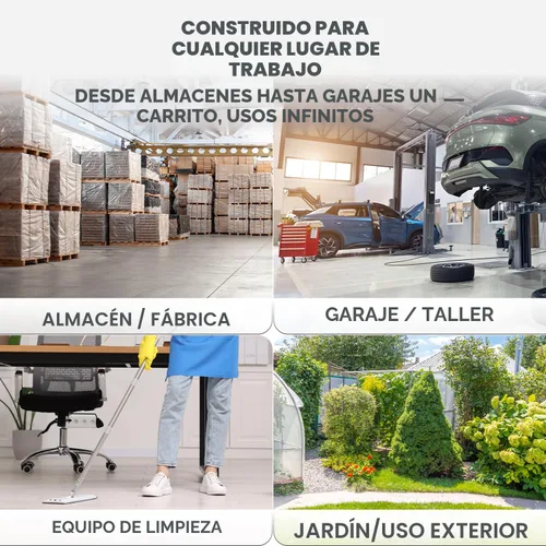 Vista 6 de Simpli-Magic Carrito utilitario rodante sobre ruedas, resistente con mango ergonómico, estantes profundos para garaje, almacén, taller, capacidad