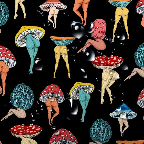 Vista 5 de Divertida cortina de ducha con trasero de hongo, divertida y sexy, de los años 70 y 80, cortinas de ducha de tela para baño, hippie, psicodélico