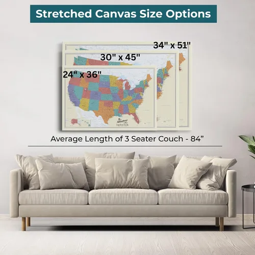 Vista 3 de Lienzo - Mapa de viaje personalizado de Tan Oceans USA con marco negro Marrón (Rustic Brown)