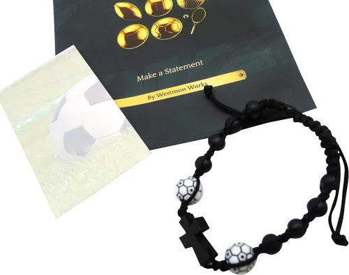 Vista 3 de Westmon Works Juego de pulseras de fútbol con dije de bola y tarjeta de oración Deluxe Sports Expressions Series Set, Madera, No es una piedra