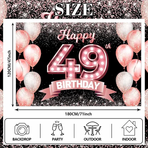 Vista 44 de Cartel de feliz cumpleaños décimo oro rosa, telón de fondo, saludos a 10 años, globos de confeti, decoración temática para niñas de 10 años