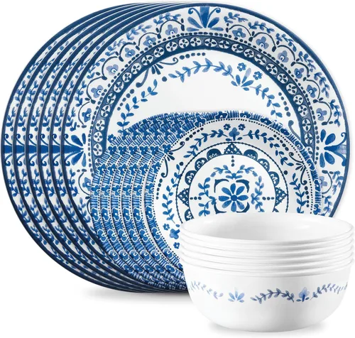 Vista 12 de Corelle Vitrelle - Juego de vajilla de vidrio de 18 piezas para 6, juego de platos y cuencos de vidrio de triple capa resistente a las grietas y a