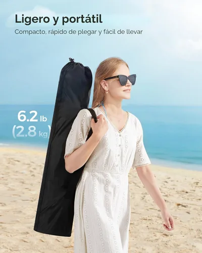 Vista 5 de SONGMICS Juego de 2 sillas de playa portátiles para adultos, carga máxima de 330 lb cada una, respaldo alto, portavasos, ligeras, resistentes