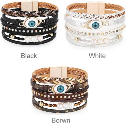 Vista 6 de Leather Wrap Bracelet Boho Cuff Bracelets for Women Teen Girls Cross Bracelet Fashion Jewelry Gifts for Her