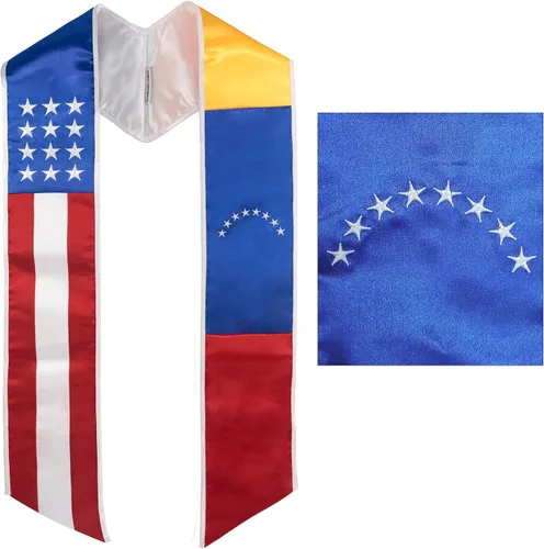 Vista 4 de GraduationMall Bandera de país Estola de graduación Bordado Faja para estudio a bordo de estudiantes internacionales