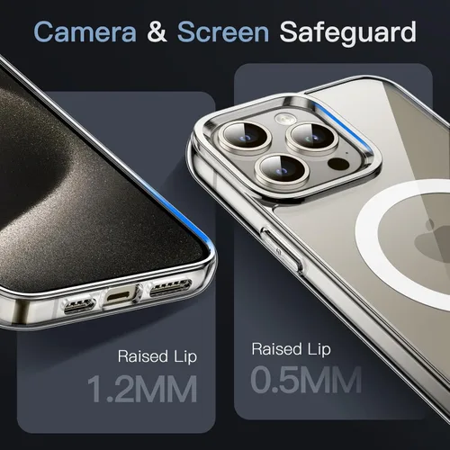 Vista 5 de JETech Funda magnética para iPhone 15 Pro de 6.1 pulgadas, compatible con carga inalámbrica MagSafe, a prueba de golpes, parte trasera transparente